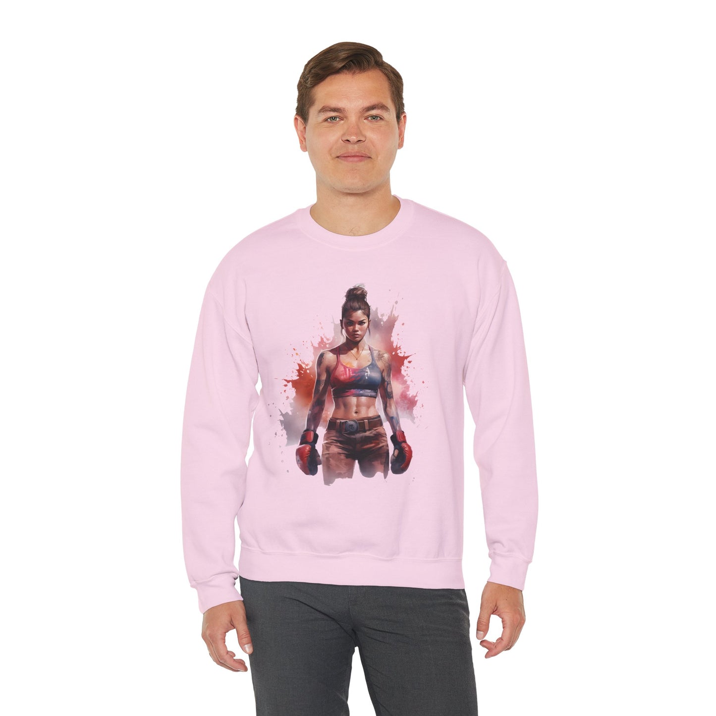 female muay thai crewneck sweatshirt - watercolor art graphic