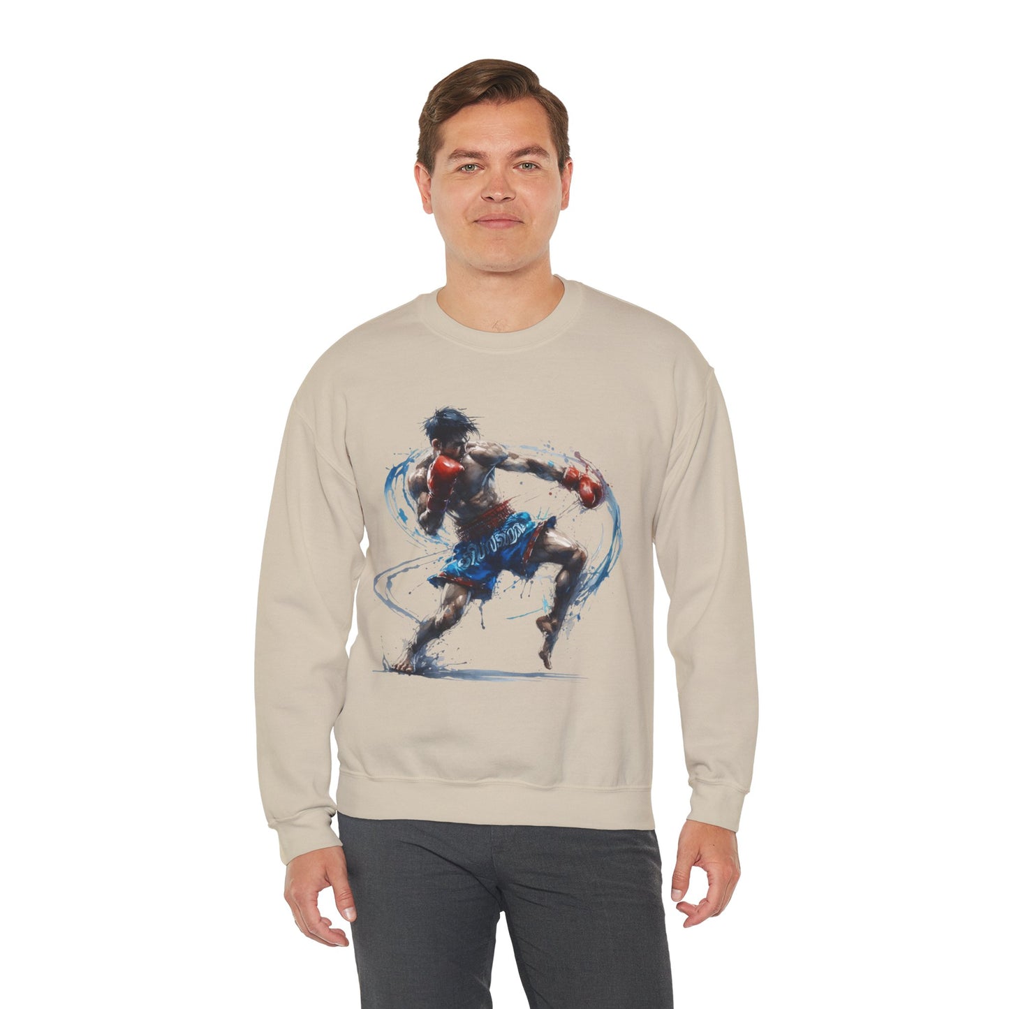 muay thai art sweatshirt — dynamic muay thai fighter crewneck