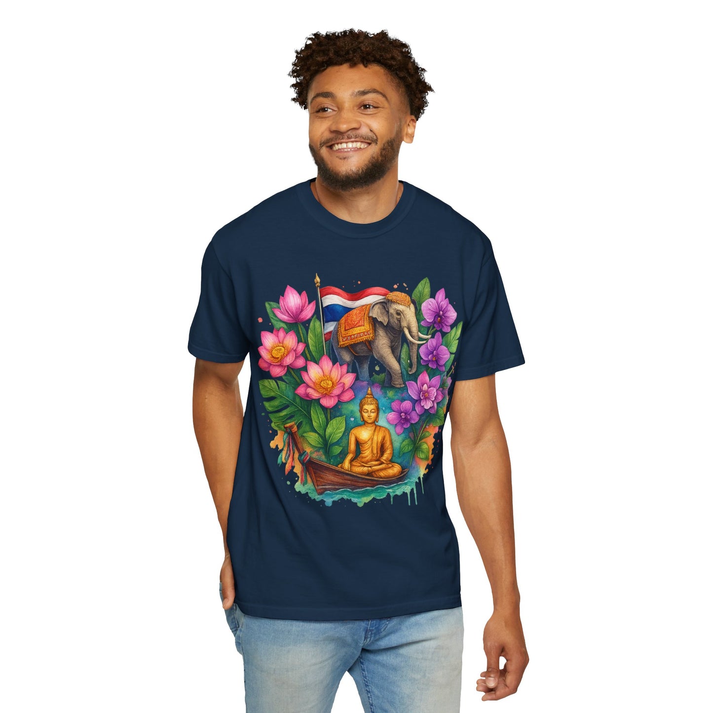 thailand spirit elephant lotus buddha art graphic t-shirt