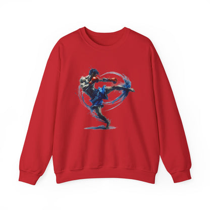Muay Thai Fighter Crewneck Sweatshirt — Dynamic Watercolor Muay Thai Artwork