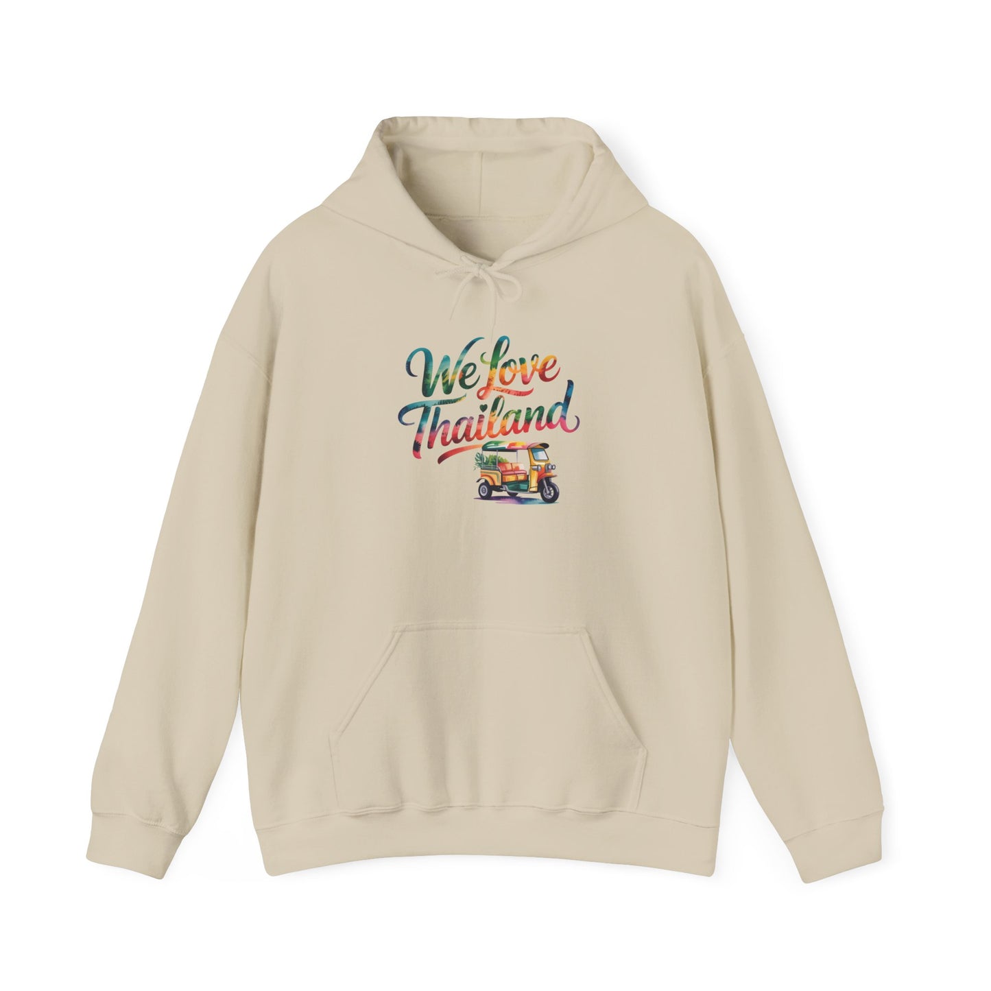thailand travel hoodie — "we love thailand" tuk tuk graphic