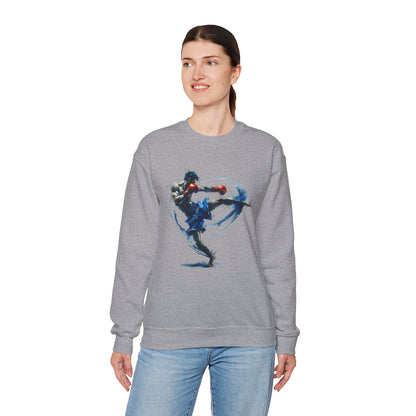 Muay Thai Fighter Crewneck Sweatshirt — Dynamic Watercolor Muay Thai Artwork