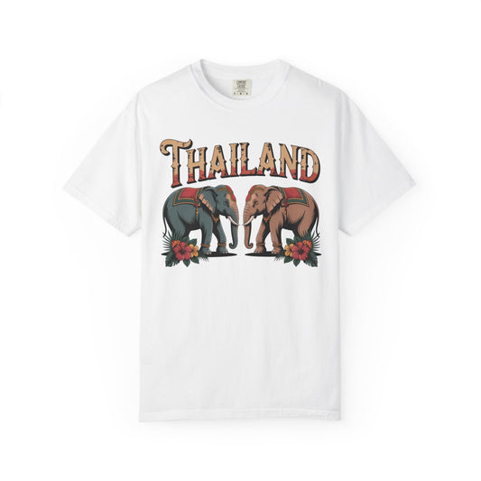 Thailand Twin Elephants Vintage Cultural Graphic T-Shirt