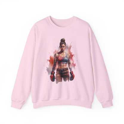 Female Muay Thai Crewneck Sweatshirt - Watercolor Art Graphic
