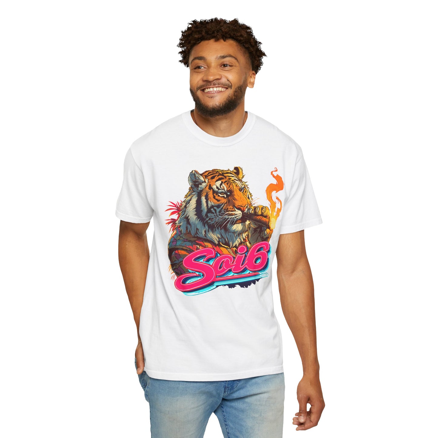 retro smoking tiger t-shirt — vintage graphic tee