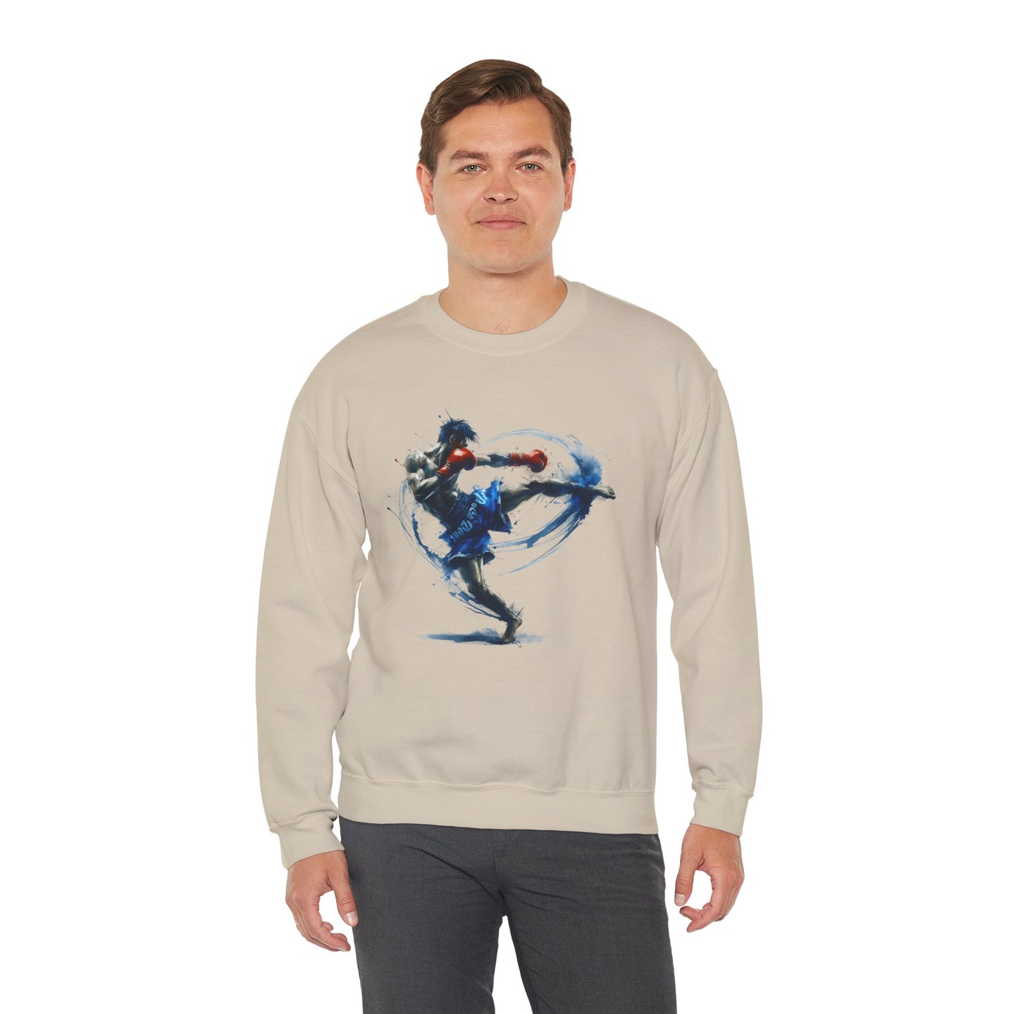 muay thai fighter crewneck sweatshirt — dynamic watercolor muay thai artwork