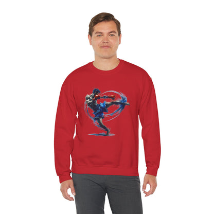 Muay Thai Fighter Crewneck Sweatshirt — Dynamic Watercolor Muay Thai Artwork