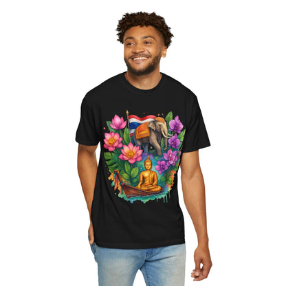 Thailand Spirit Elephant Lotus Buddha Art Graphic T-Shirt