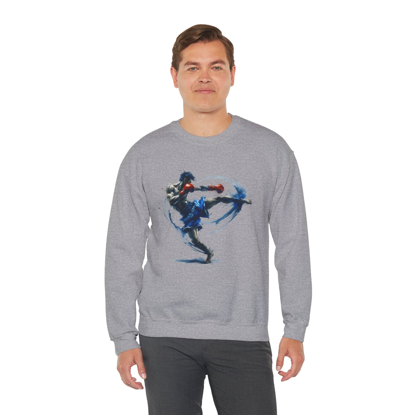 muay thai fighter crewneck sweatshirt — dynamic watercolor muay thai artwork