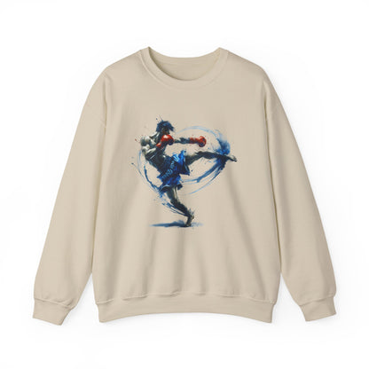 Muay Thai Fighter Crewneck Sweatshirt — Dynamic Watercolor Muay Thai Artwork