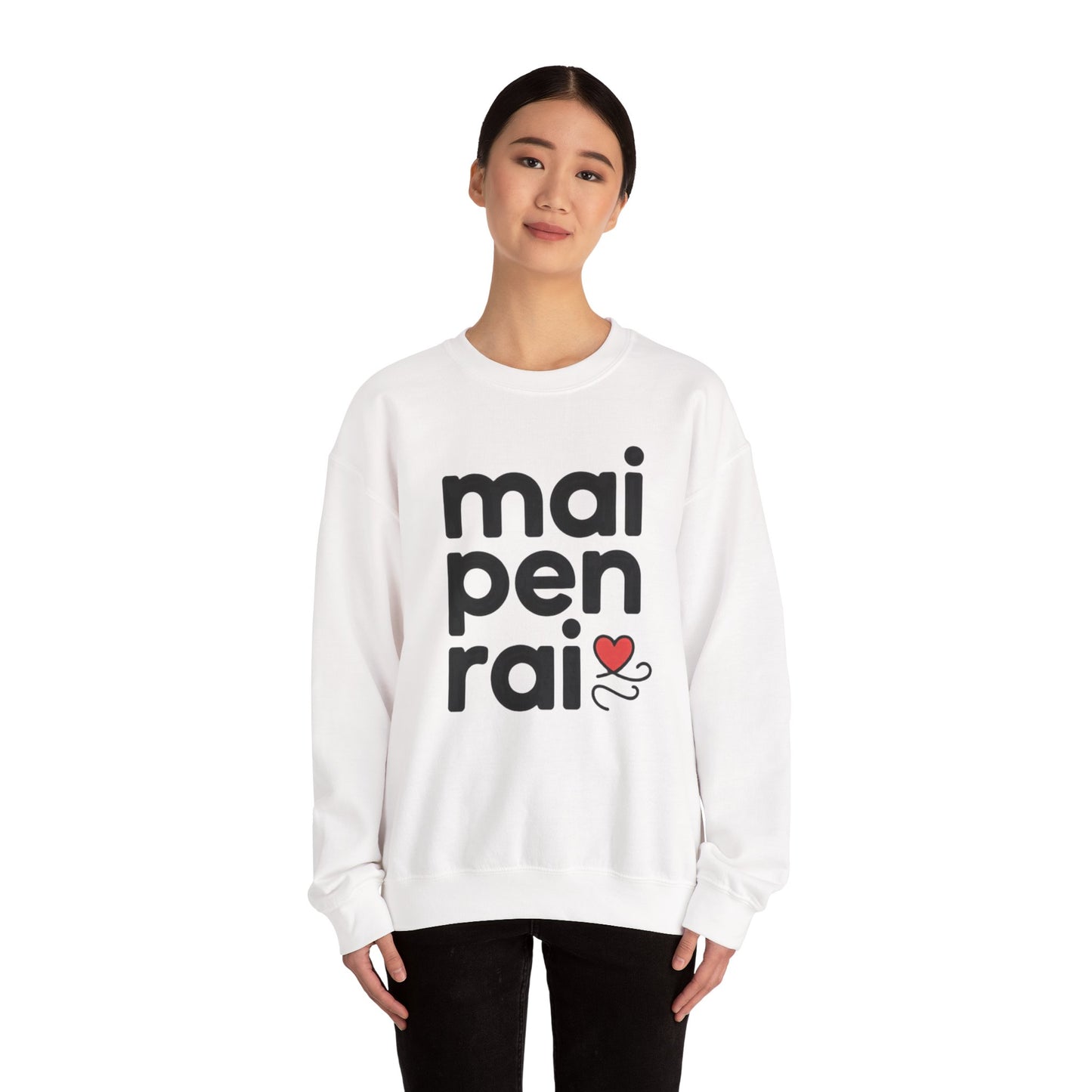 mai pen rai crewneck sweatshirt – thai 'no worries' comfort pullover with heart