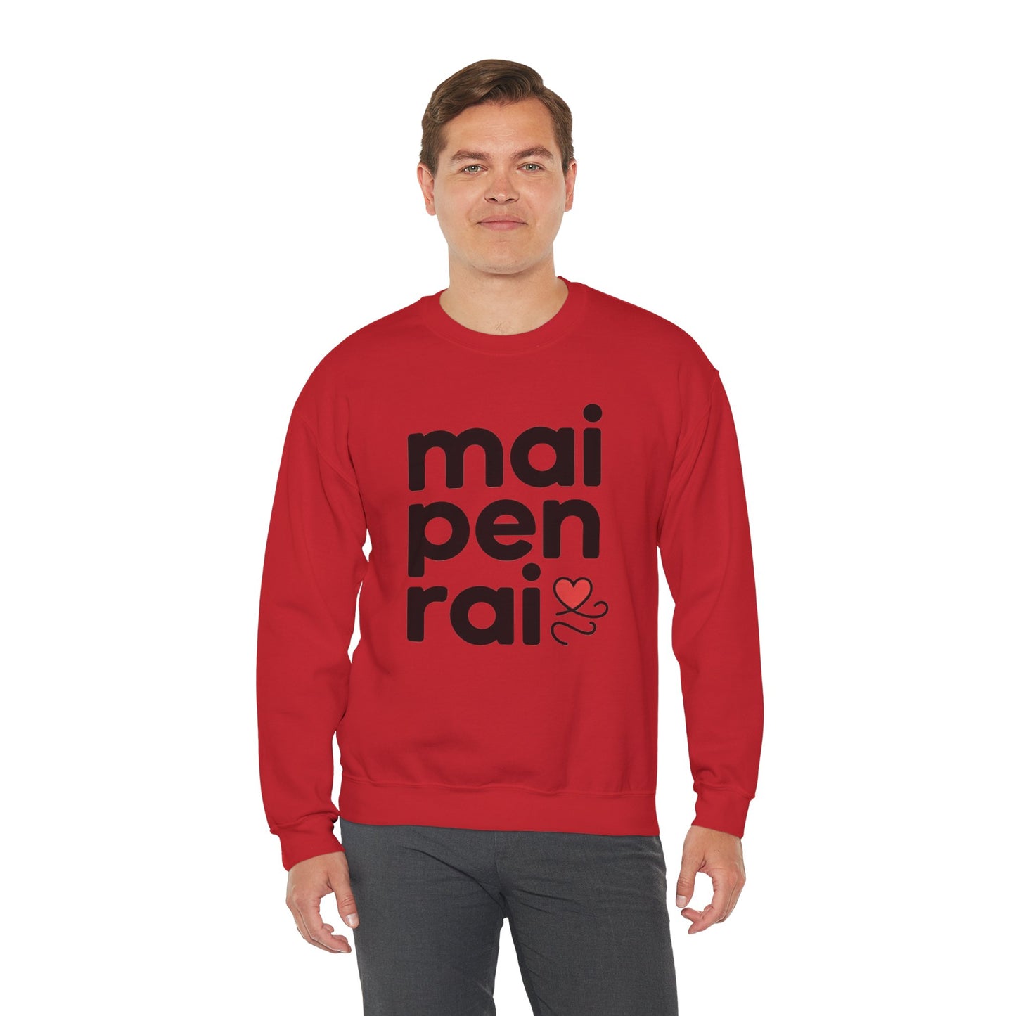 mai pen rai crewneck sweatshirt – thai 'no worries' comfort pullover with heart