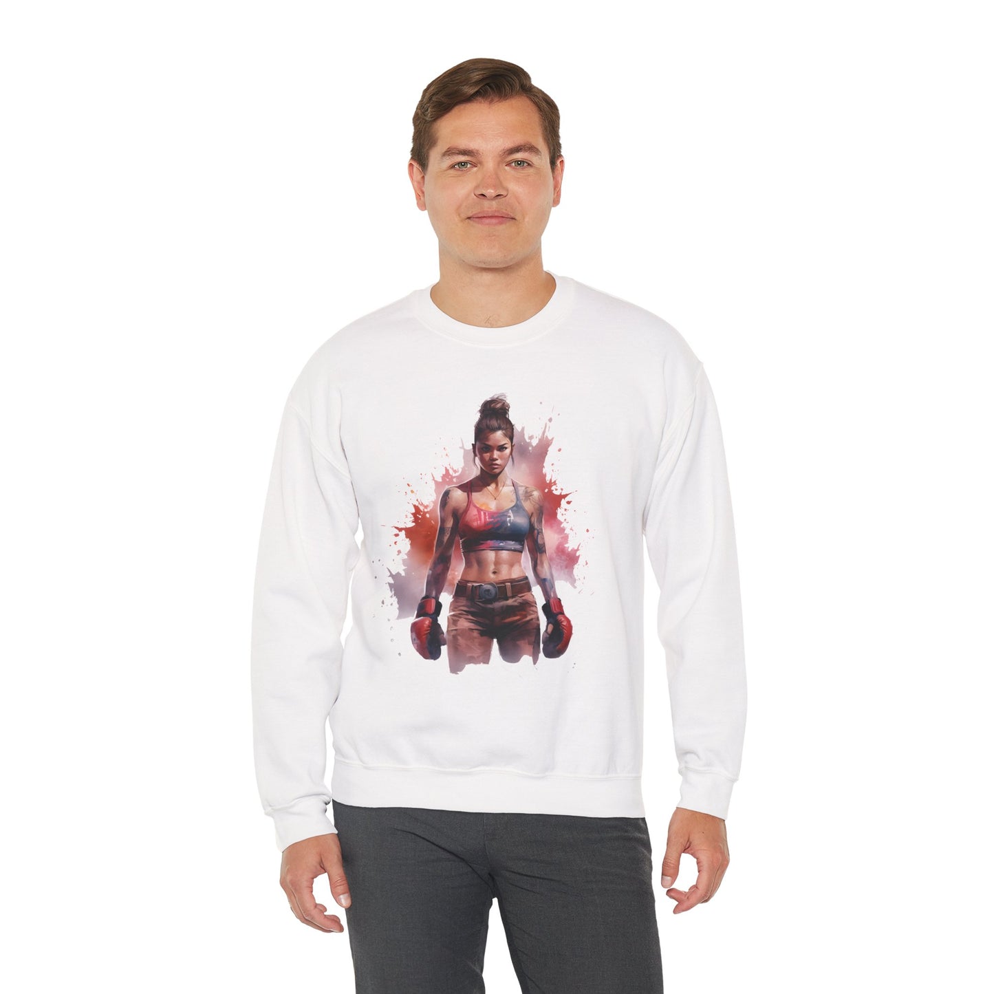 female muay thai crewneck sweatshirt - watercolor art graphic