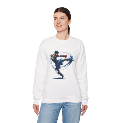 Muay Thai Fighter Crewneck Sweatshirt — Dynamic Watercolor Muay Thai Artwork