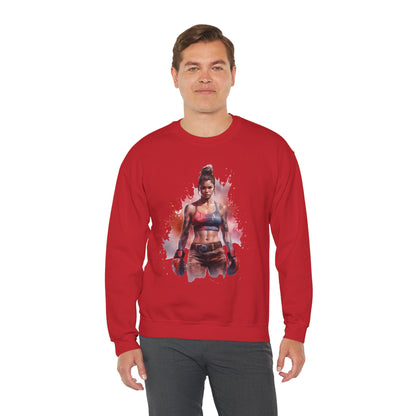 Female Muay Thai Crewneck Sweatshirt - Watercolor Art Graphic