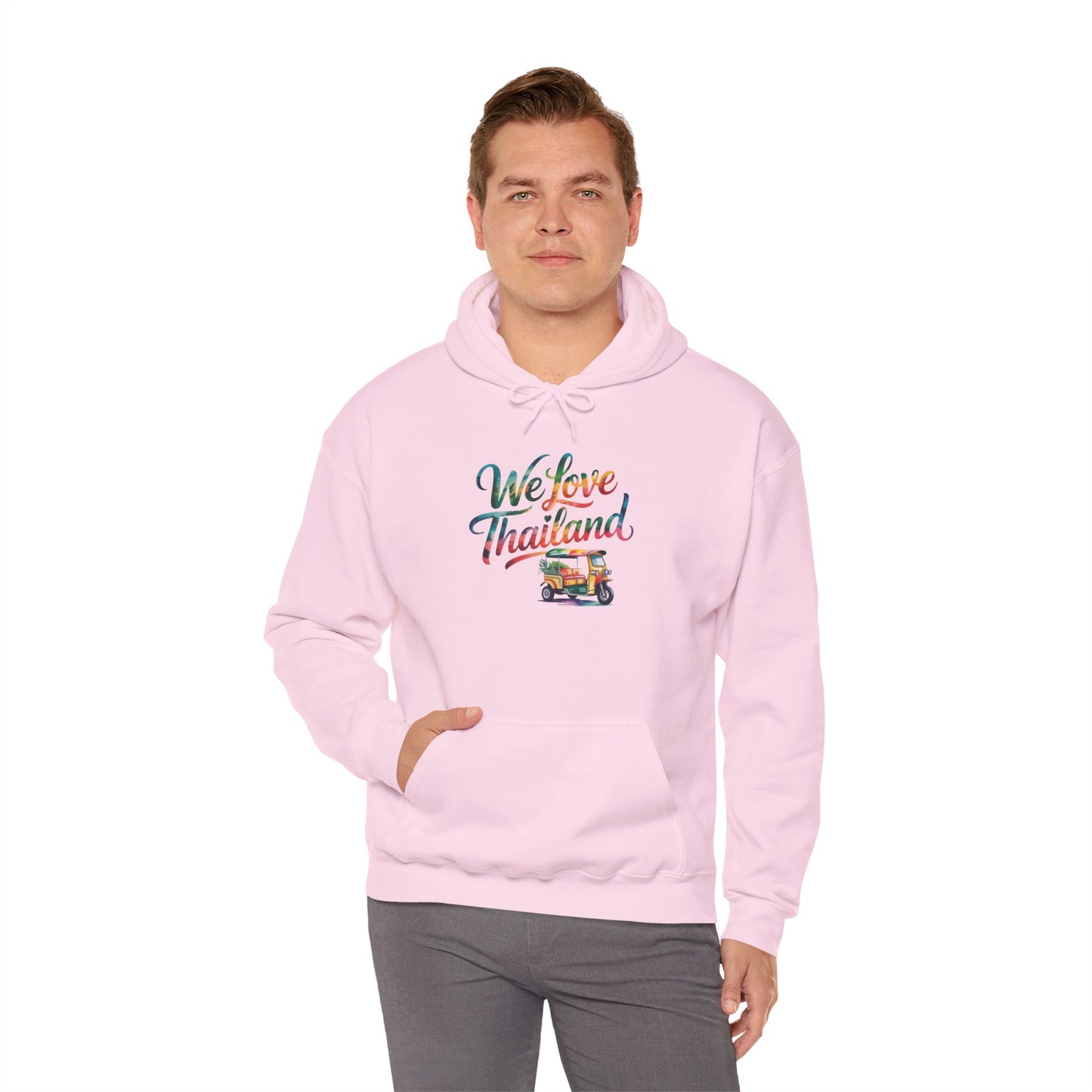 thailand travel hoodie — "we love thailand" tuk tuk graphic