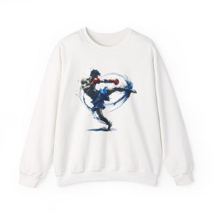 Muay Thai Fighter Crewneck Sweatshirt — Dynamic Watercolor Muay Thai Artwork