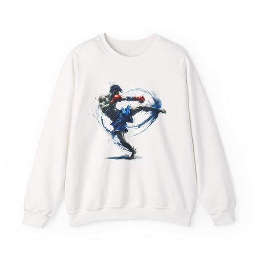 Muay Thai Fighter Crewneck Sweatshirt — Dynamic Watercolor Muay Thai Artwork