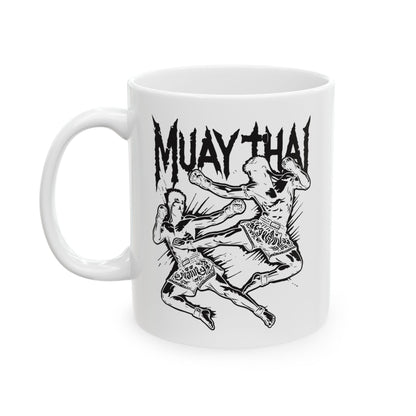 Muay Thai Fight Mug | Flying Kick Thai Boxing Warrior Coffee Cup