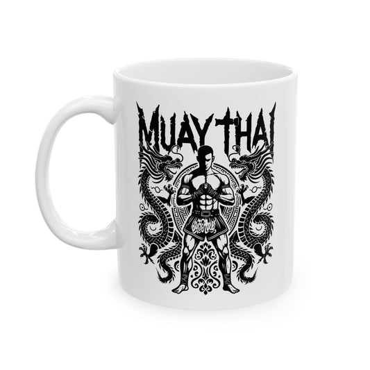 Muay Thai Warrior Mug | Traditional Dragon Fight Art Coffee Cup