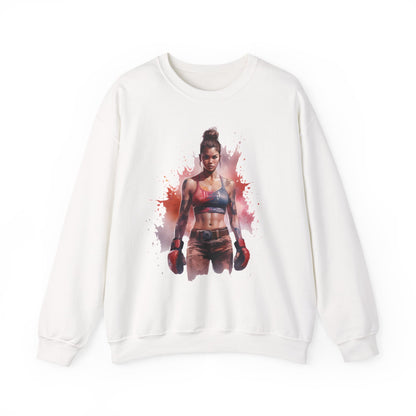 Female Muay Thai Crewneck Sweatshirt - Watercolor Art Graphic