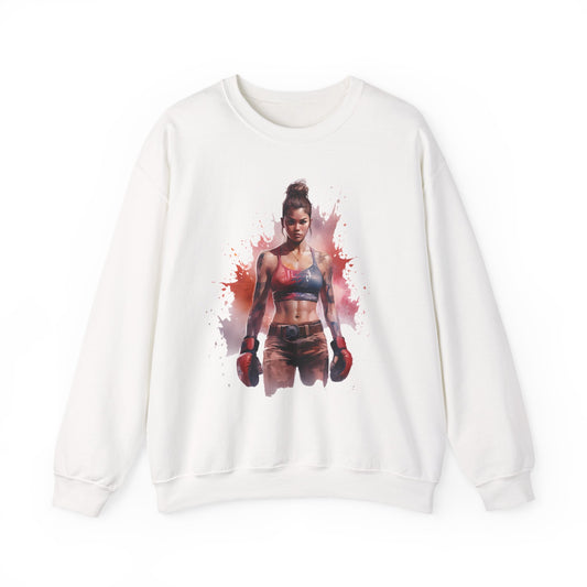 Female Muay Thai Crewneck Sweatshirt - Watercolor Art Graphic