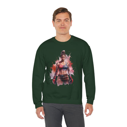 Female Muay Thai Crewneck Sweatshirt - Watercolor Art Graphic
