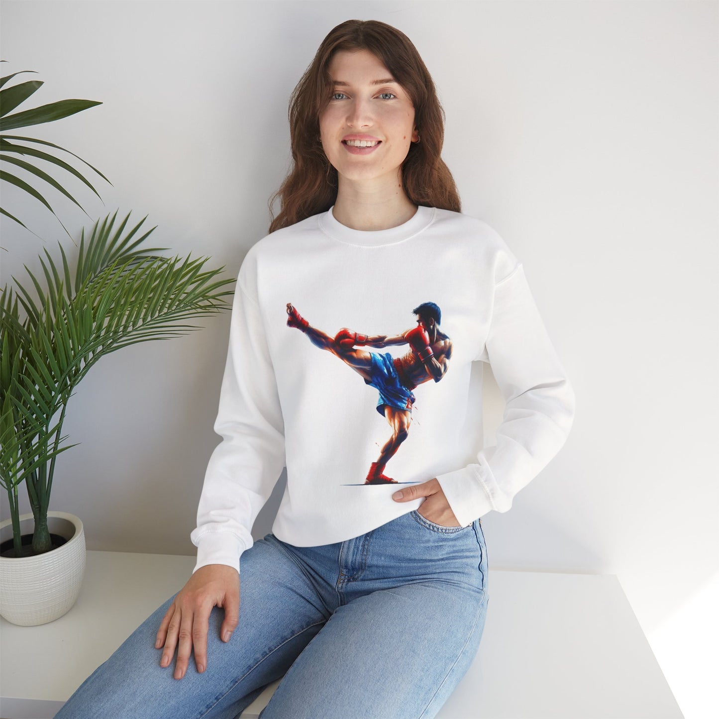 muay thai silhouette sweatshirt — martial arts crewneck for fighters & fans