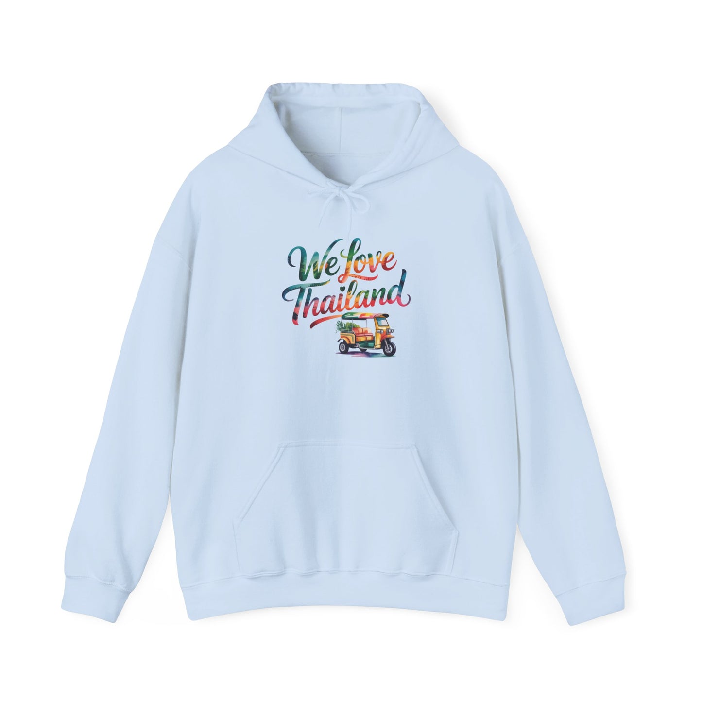 thailand travel hoodie — "we love thailand" tuk tuk graphic