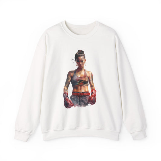 Muay Thai Woman Sweatshirt — Fierce Female Fighter Graphic Crewneck