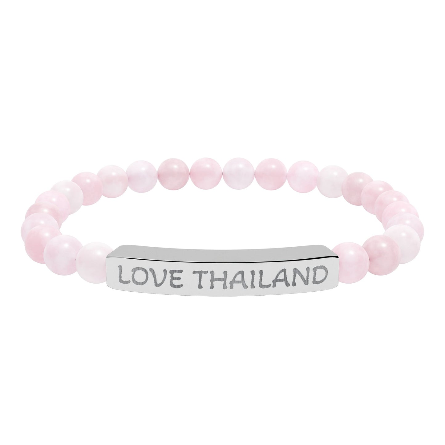 engraved natural stone stretch bracelet — love thailand beaded bar bracelet
