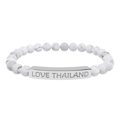 Engraved Natural Stone Stretch Bracelet — Love Thailand Beaded Bar Bracelet