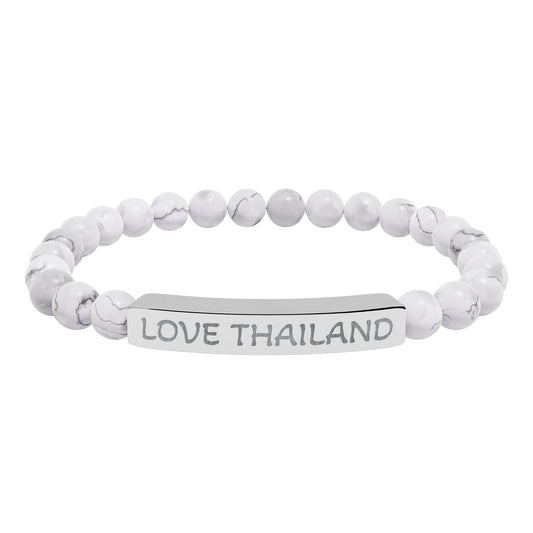 Engraved Natural Stone Stretch Bracelet — Love Thailand Beaded Bar Bracelet