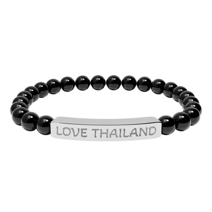 Engraved Natural Stone Stretch Bracelet — Love Thailand Beaded Bar Bracelet