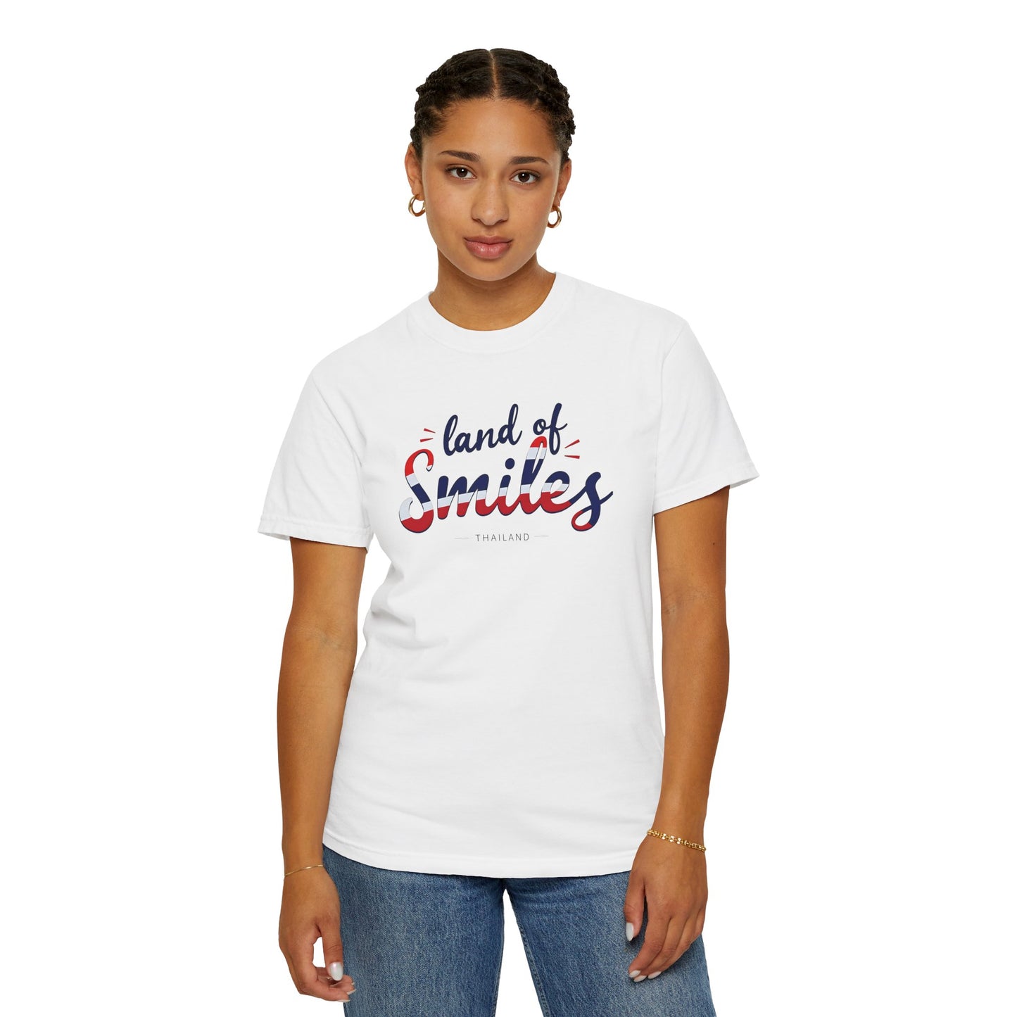 land of smiles thailand typographic graphic t-shirt