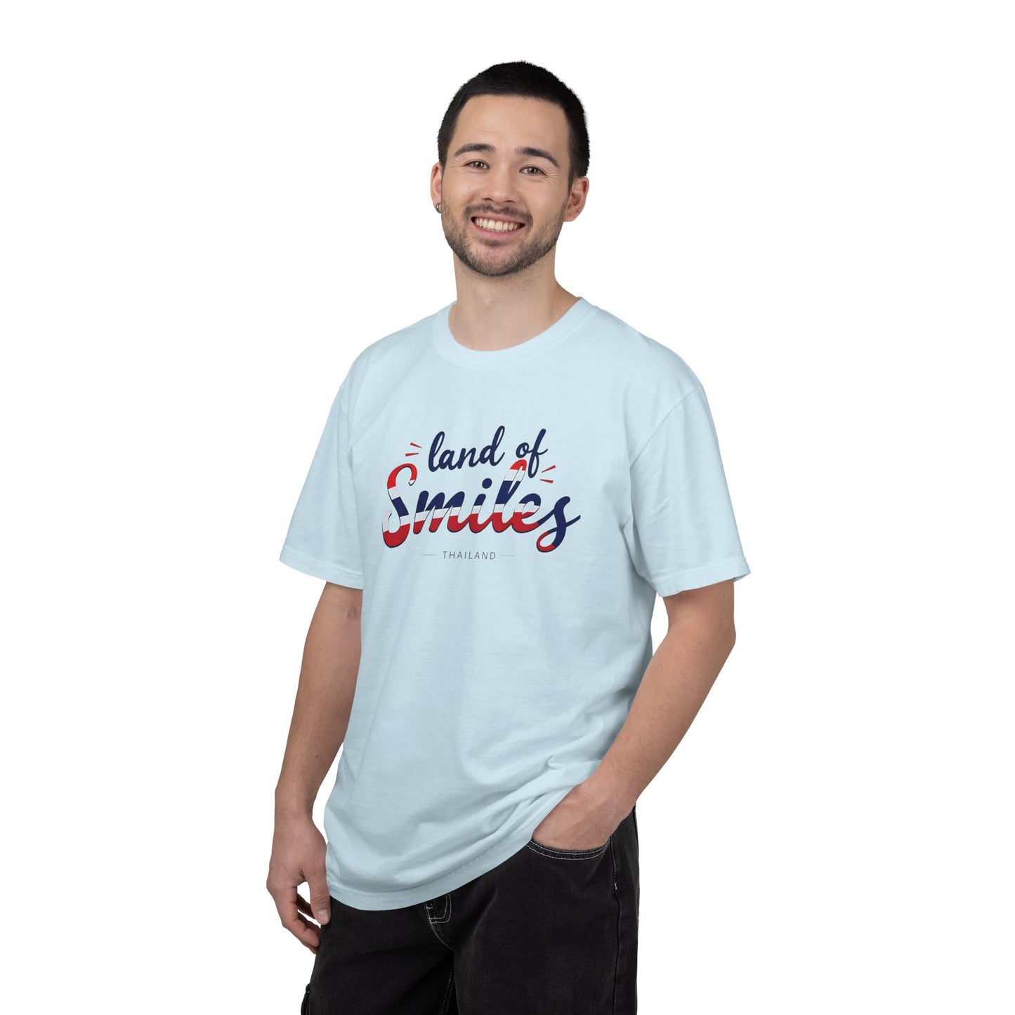 land of smiles thailand typographic graphic t-shirt
