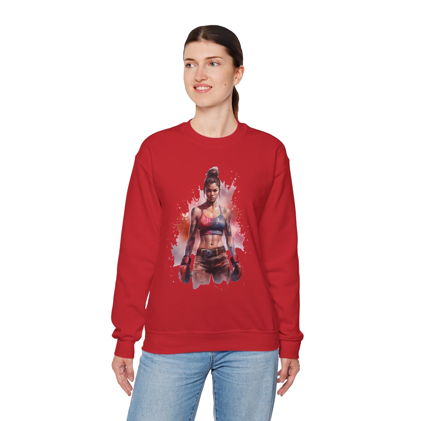 female muay thai crewneck sweatshirt - watercolor art graphic