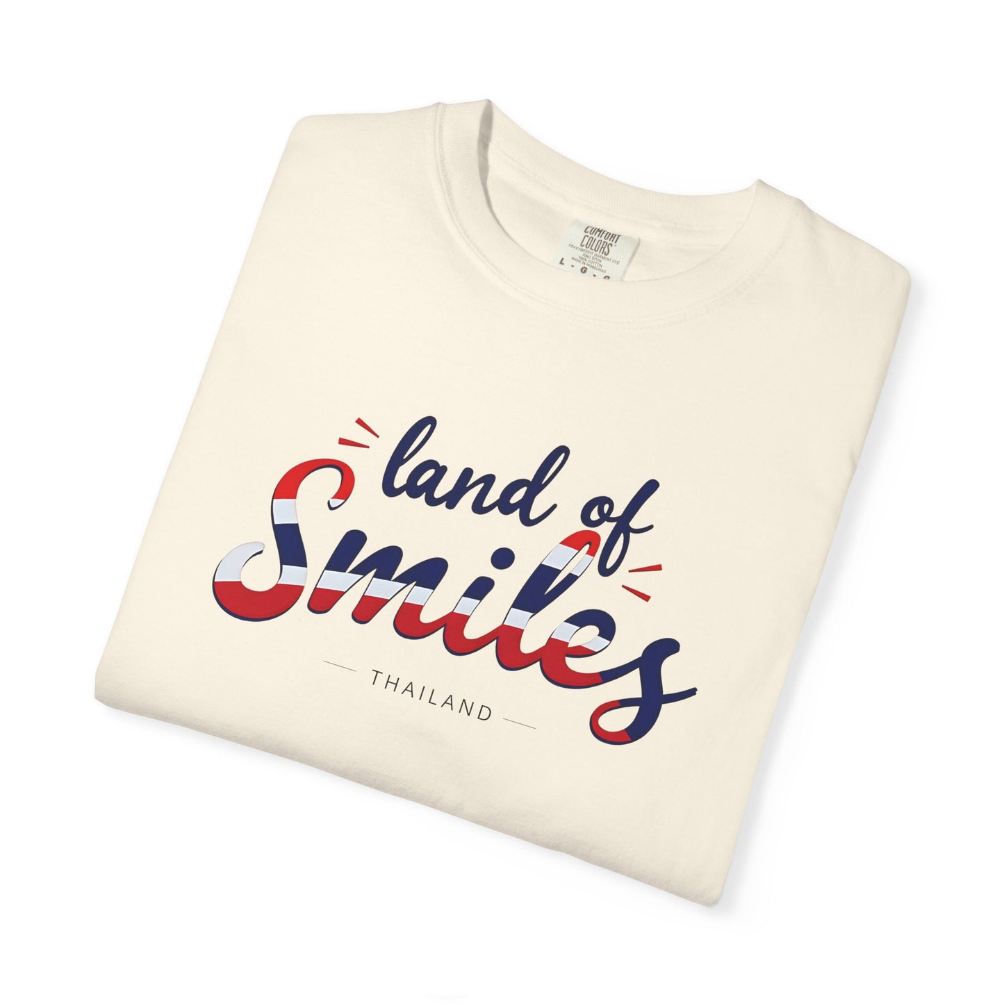 land of smiles thailand typographic graphic t-shirt