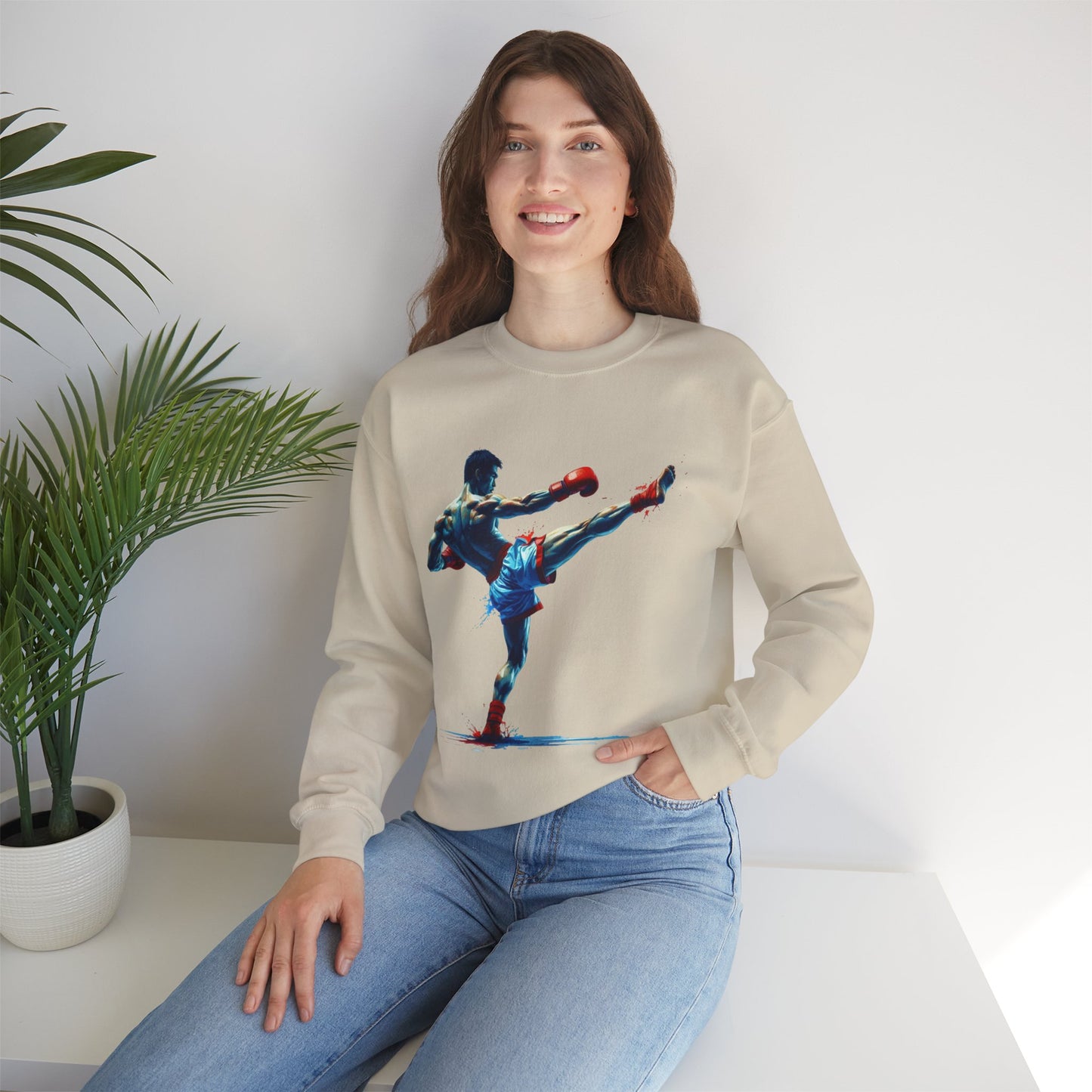 muay thai art sweatshirt – colorful muay thai fighter crewneck