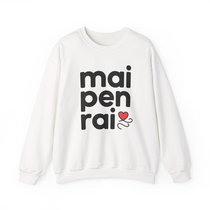 Mai Pen Rai Crewneck Sweatshirt – Thai 'No Worries' Comfort Pullover with Heart
