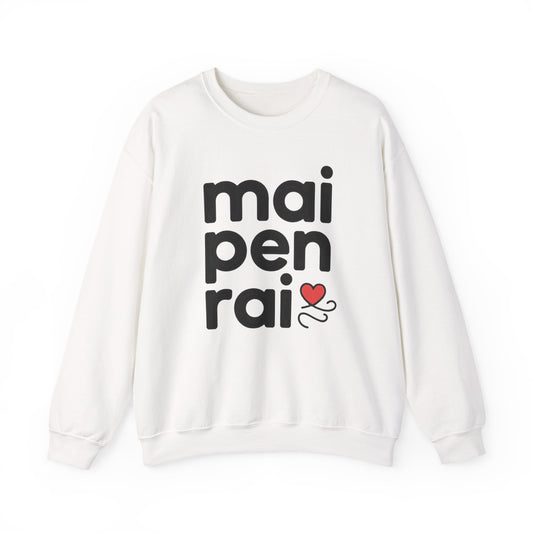 Mai Pen Rai Crewneck Sweatshirt – Thai 'No Worries' Comfort Pullover with Heart