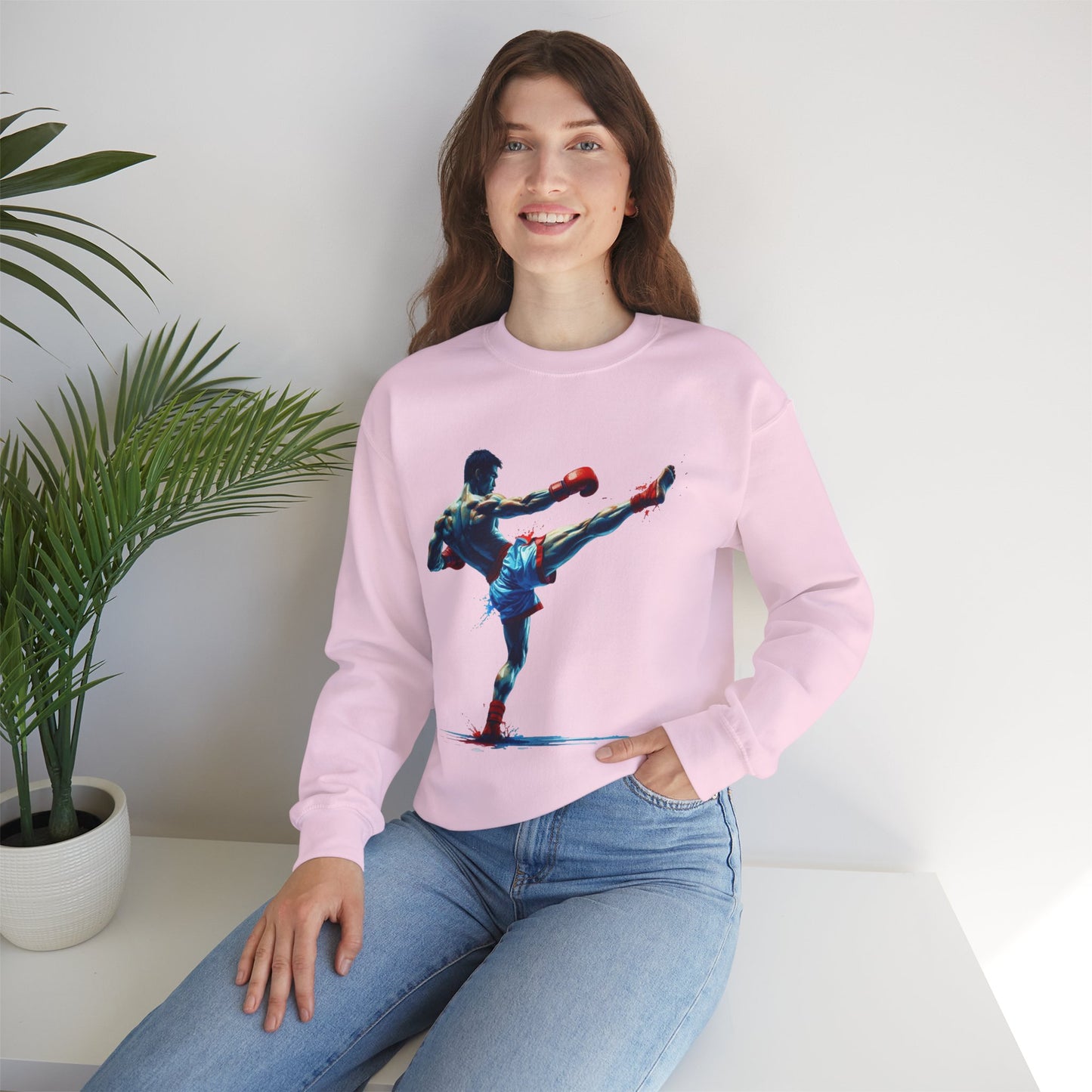 muay thai art sweatshirt – colorful muay thai fighter crewneck