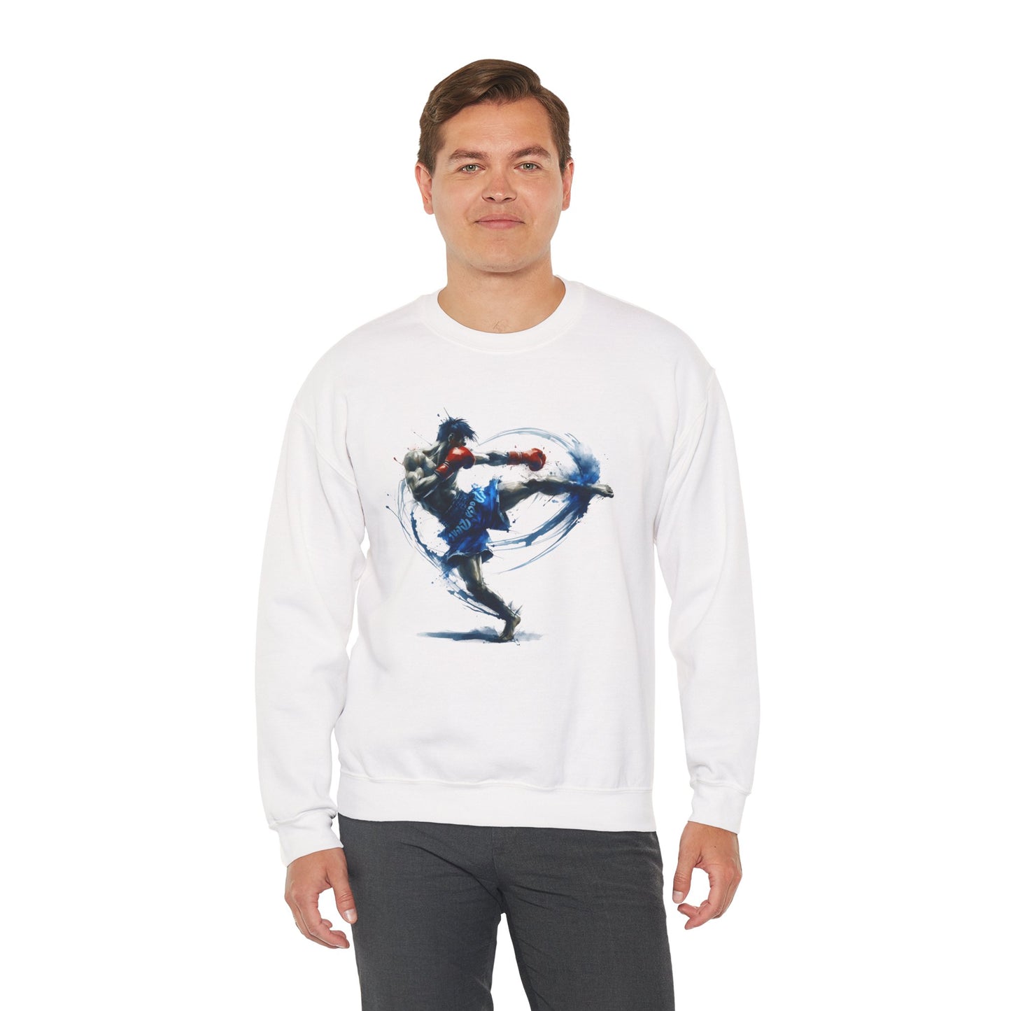 muay thai fighter crewneck sweatshirt — dynamic watercolor muay thai artwork