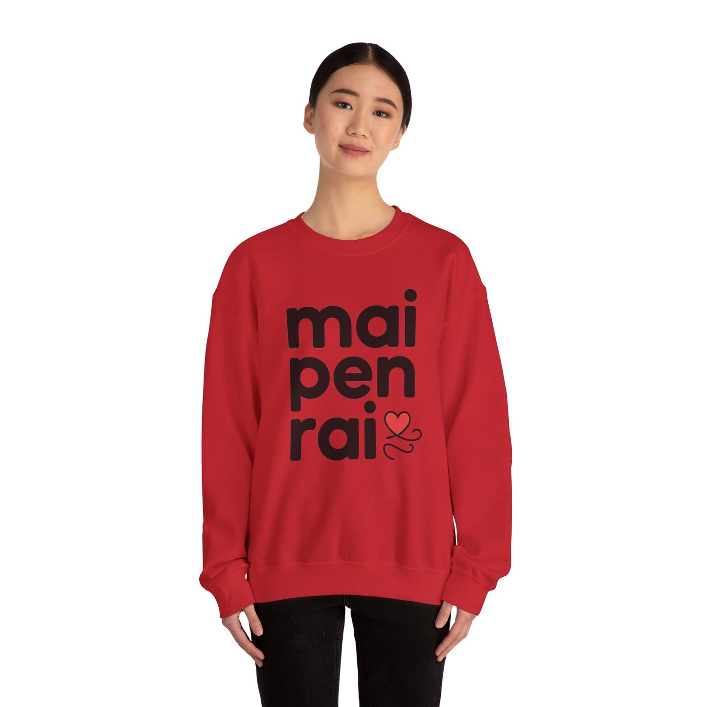 mai pen rai crewneck sweatshirt – thai 'no worries' comfort pullover with heart