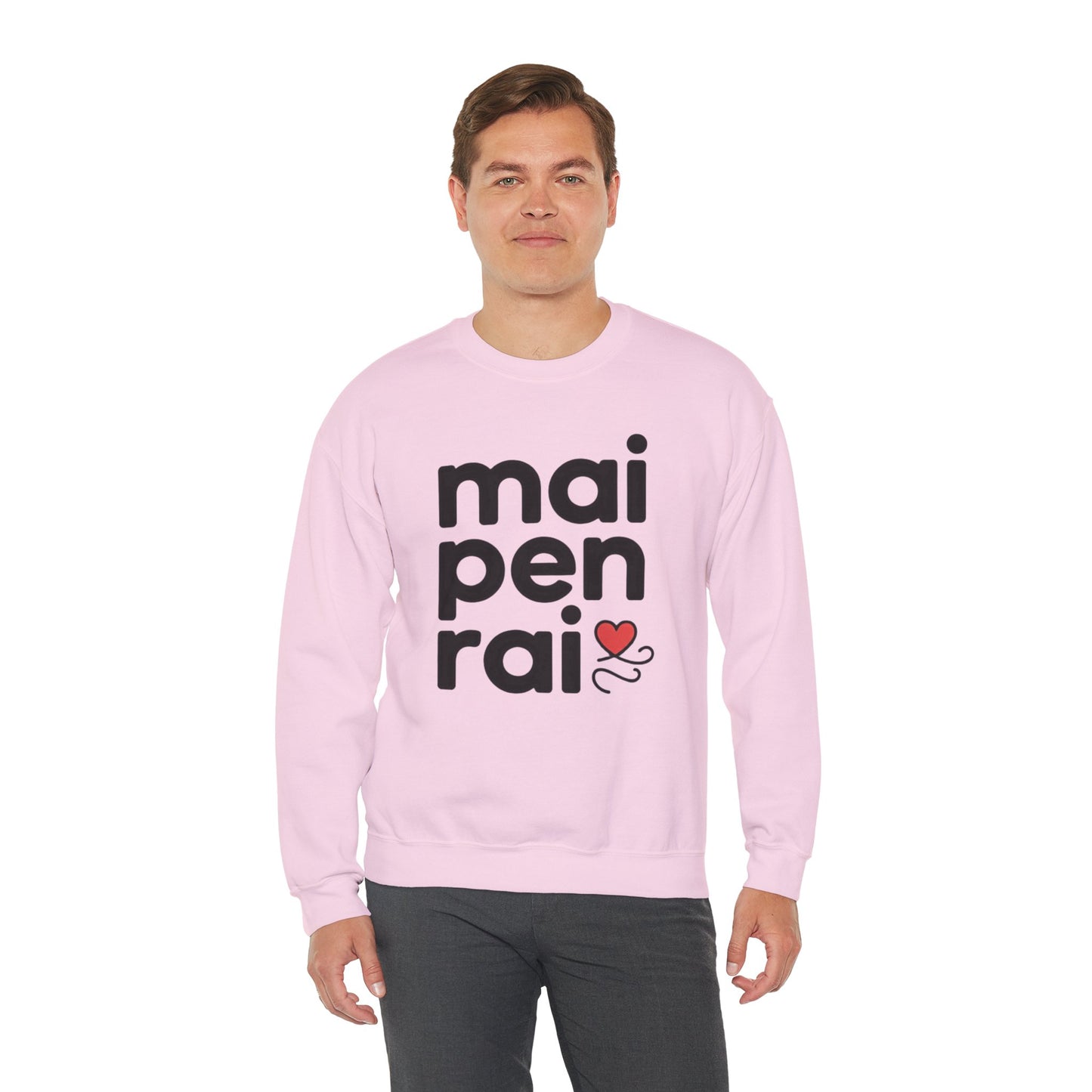 mai pen rai crewneck sweatshirt – thai 'no worries' comfort pullover with heart