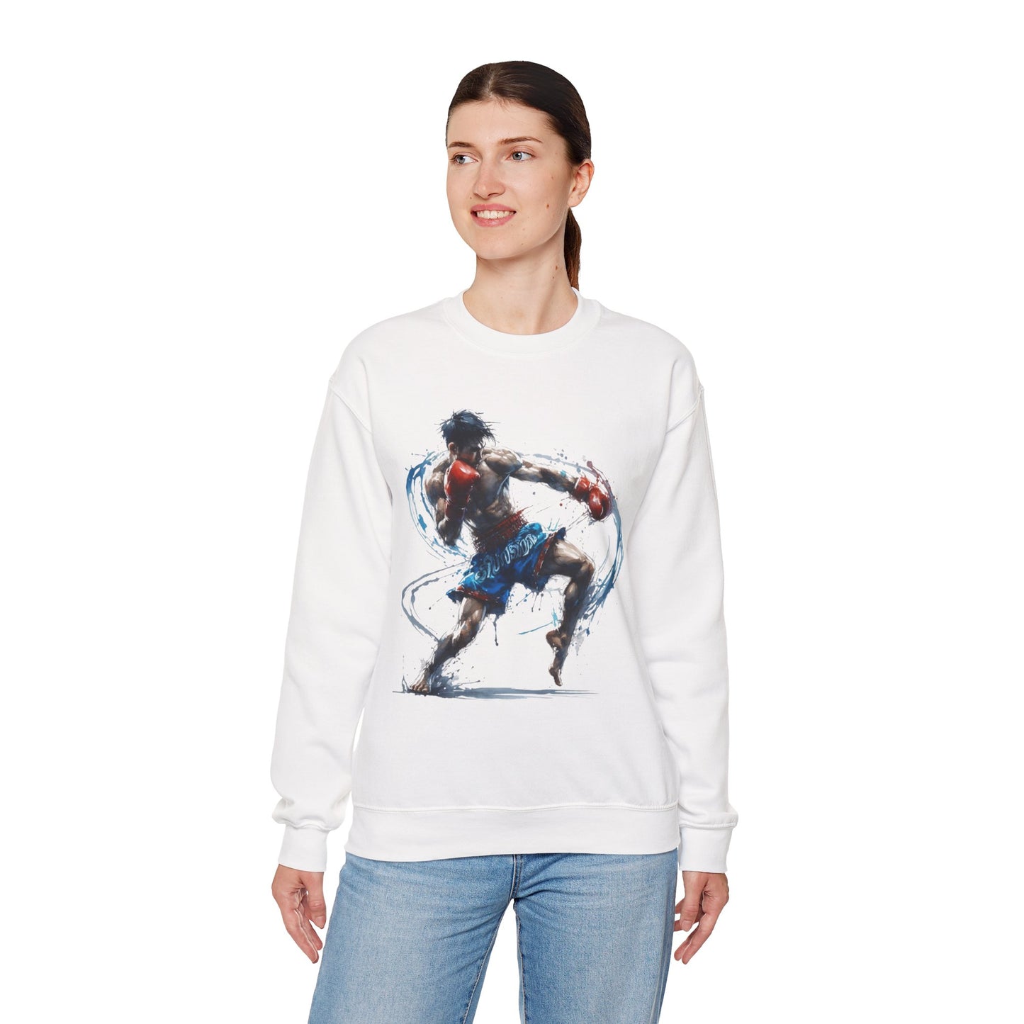 muay thai art sweatshirt — dynamic muay thai fighter crewneck