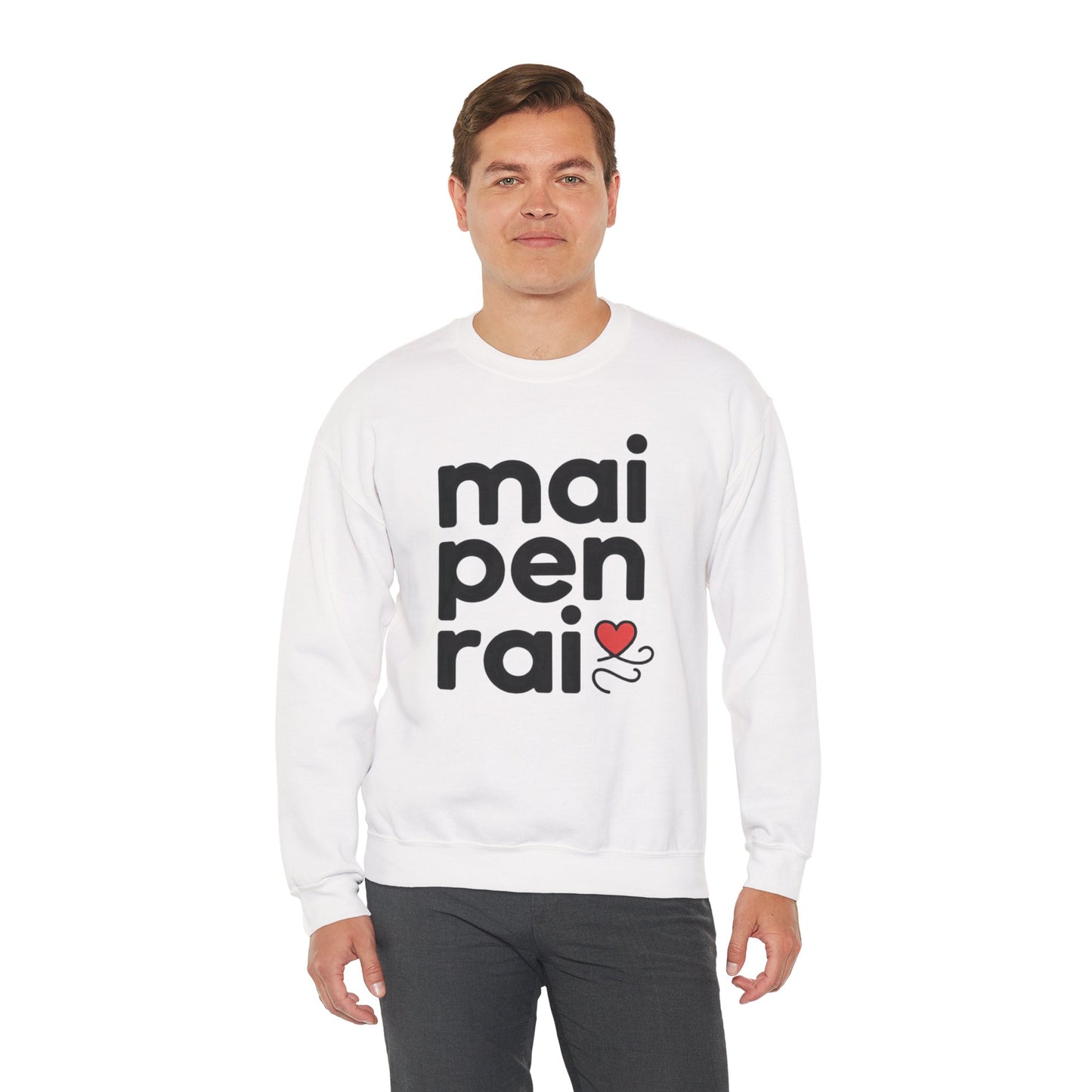 mai pen rai crewneck sweatshirt – thai 'no worries' comfort pullover with heart