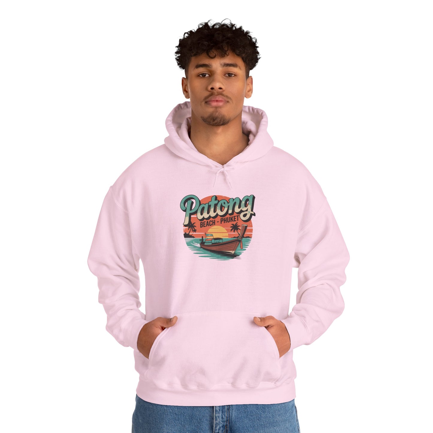 patong beach thailand travel hoodie – vintage sunset longtail boat design