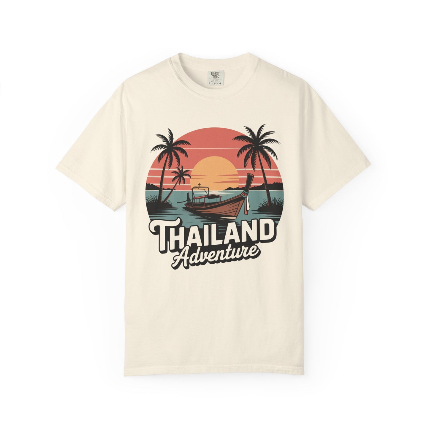 thailand longtail boat sunset retro travel graphic t-shirt