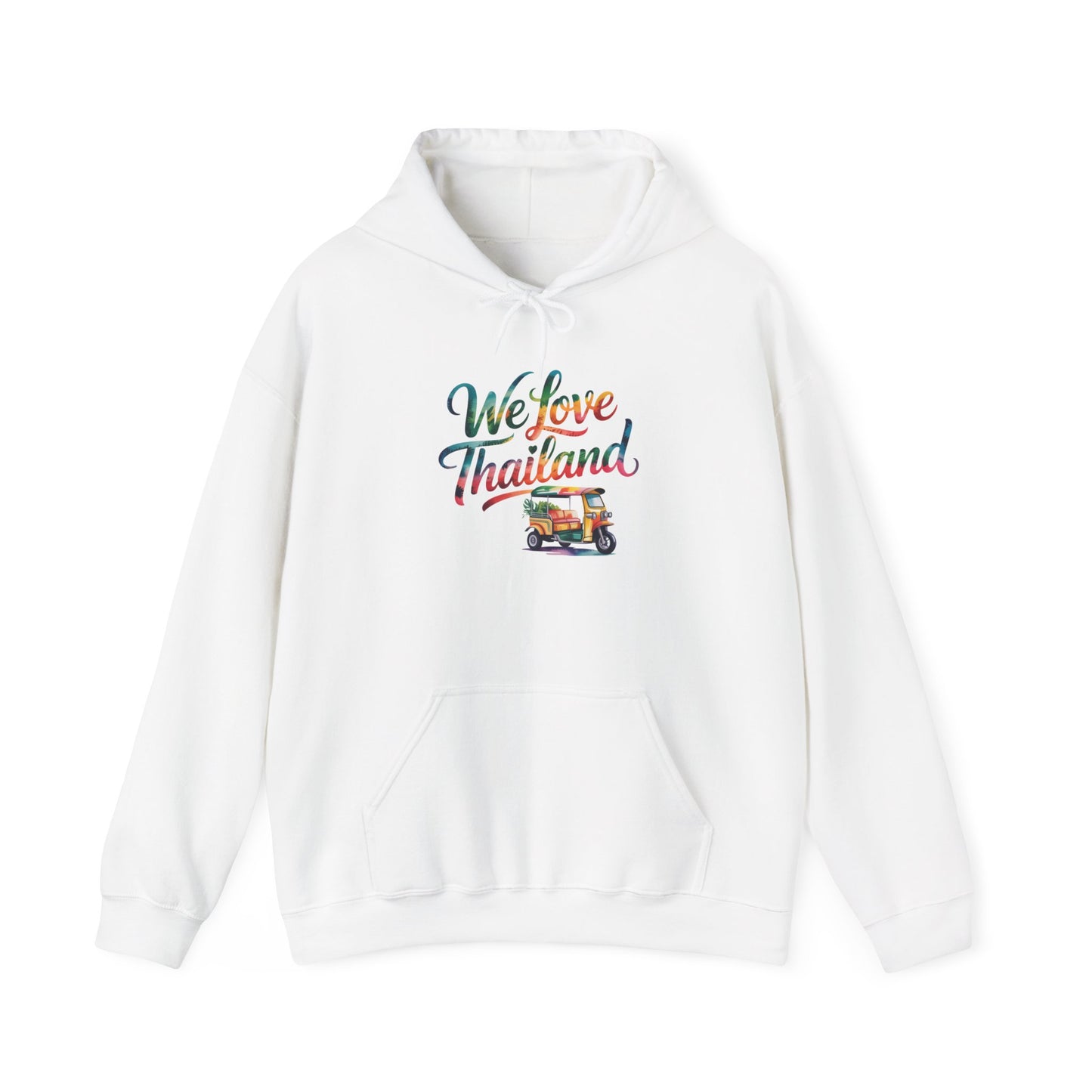 thailand travel hoodie — "we love thailand" tuk tuk graphic